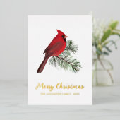 Elegant kerstrood kardinaal vogelmonogram folie feestdagenkaart (Staand Voorkant)