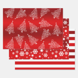 Elegant kerstrood met wit patroon inpakpapier vel