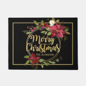 Elegant Kerstrood zwart Poinsettia Floral Deurmat (Voorkant)