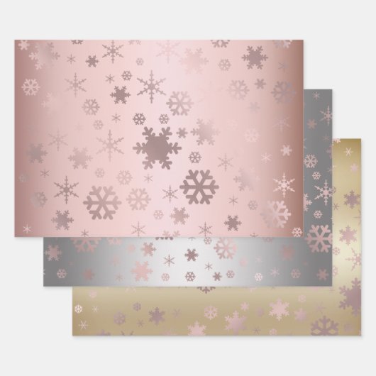 Elegant kerstroos gouden sneeuwvlokken inpakpapier vel (Set)