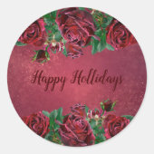 Elegant kerstroze Feestdagen Ronde Sticker (Voorkant)