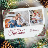 Elegant kerstscript Botanical 2 foto Feestdagenkaart