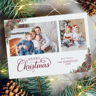 Elegant kerstscript Botanical 2 foto Feestdagenkaart