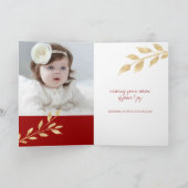 Elegant kerstscript Gold Leaves Holiday Foto Feestdagen Kaart (Binnen)