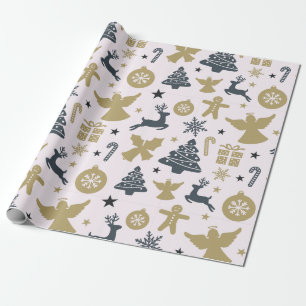 Elegant kerstsilhouet van goud en blauw cadeaupapier