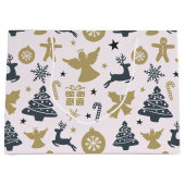 Elegant kerstsilhouet van goud en blauw groot cadeauzakje (Voorkant)