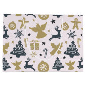 Elegant kerstsilhouet van goud en blauw groot cadeauzakje (Achterkant)
