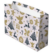 Elegant kerstsilhouet van goud en blauw groot cadeauzakje (Achterkant Gekanteld)