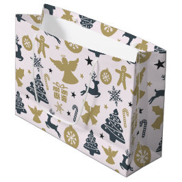 Elegant kerstsilhouet van goud en blauw groot cadeauzakje