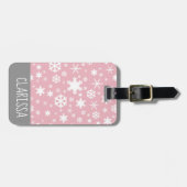 Elegant kerstsnowflake patroonpastelroze bagagelabel (Voorkant horizontaal)