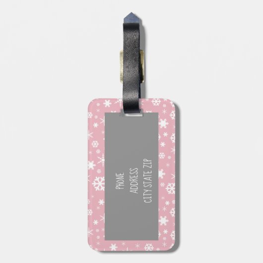Elegant kerstsnowflake patroonpastelroze bagagelabel (Achterkant verticaal)