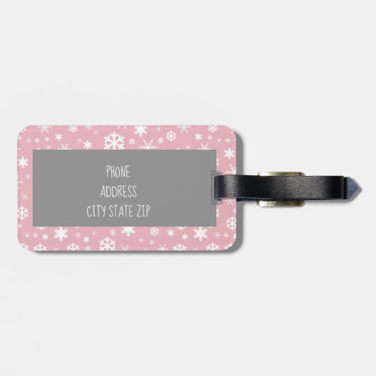 Elegant kerstsnowflake patroonpastelroze bagagelabel (Achterkant horizontaal)