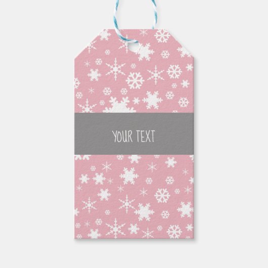 Elegant kerstsnowflake patroonpastelroze cadeaulabel (Voorkant)