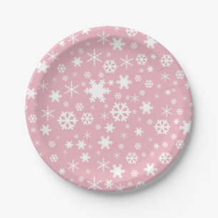 Elegant kerstsnowflake patroonpastelroze papieren bordje