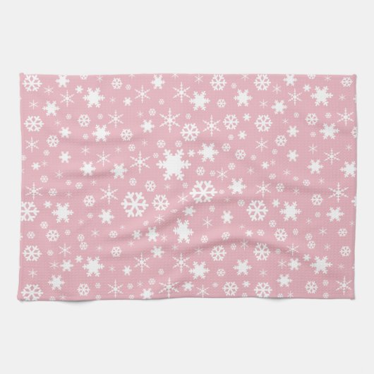 Elegant kerstsnowflake patroonpastelroze theedoek (Horizontaal)