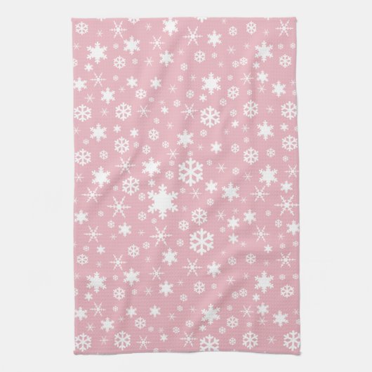 Elegant kerstsnowflake patroonpastelroze theedoek (Verticaal)