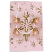 Elegant kerstsnowflake roze goud medium cadeauzakje (Voorkant)