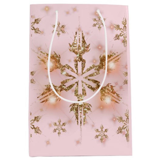 Elegant kerstsnowflake roze goud medium cadeauzakje (Voorkant)