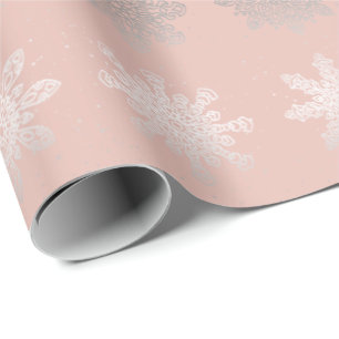 Elegant kerstsnowflake zilver roos goud cadeaupapier