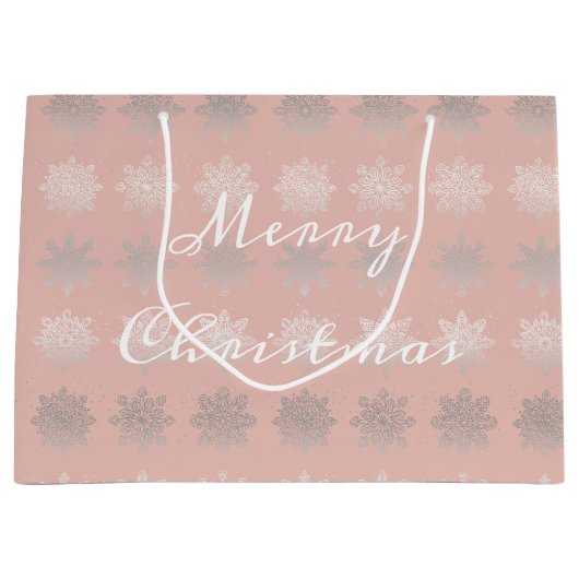 Elegant kerstsnowflake zilver roos goud large cadeautasje (Voorkant)