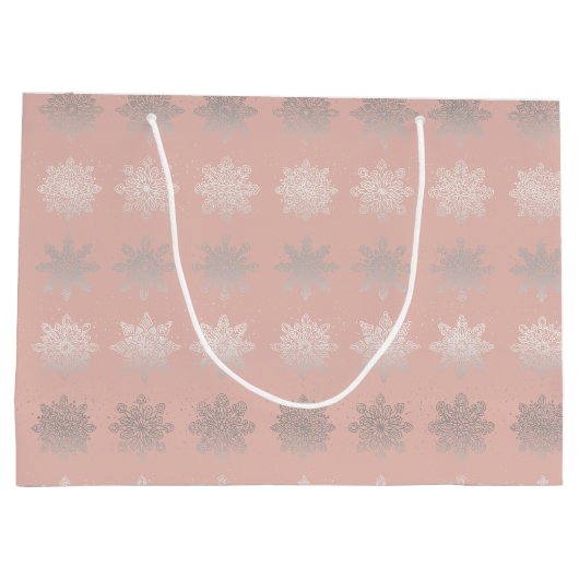 Elegant kerstsnowflake zilver roos goud large cadeautasje (Achterkant)