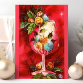 Elegant kersttintage-glas met kaars feestdagenkaart