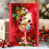 Elegant kersttintage-glas met kaars feestdagenkaart