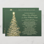 Elegant Kersttrouwfeest Groen Goud Programmakaart (Voorkant / Achterkant)