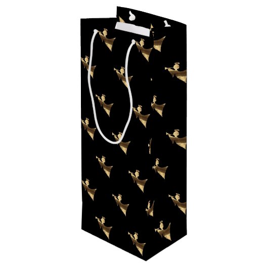 Elegant-kersttrumpet Angel Black Gold-look Wijn Cadeautas (Achterkant Gekanteld)