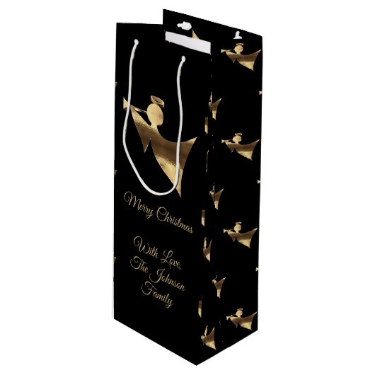 Elegant-kersttrumpet Angel Black Gold-look Wijn Cadeautas (Voorkant Gekanteld)