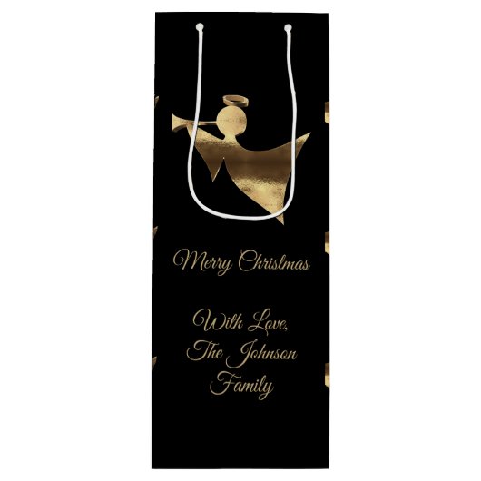 Elegant-kersttrumpet Angel Black Gold-look Wijn Cadeautas (Voorkant)