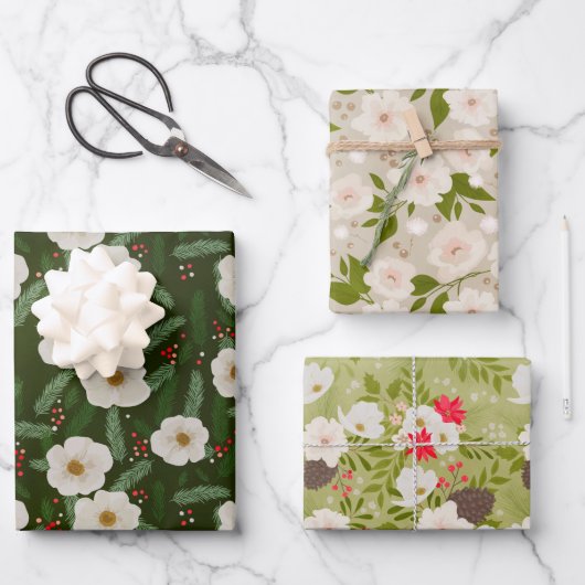 Elegant kerstvakantie bloemenpatroon inpakpapier vel (Voorkant)