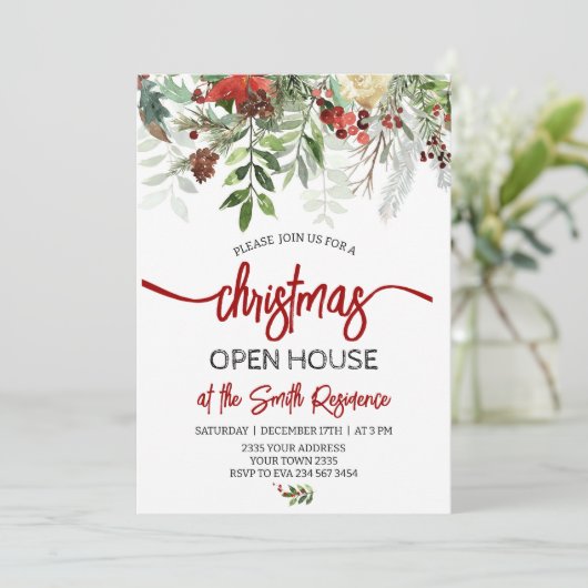 Elegant kerstvakantie open huisfeest kaart (Staand voorkant)
