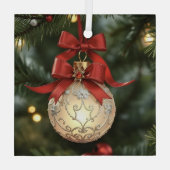 Elegant kerstversiering Collectie met rode boog Glas Ornament (Achterkant)