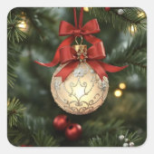 Elegant kerstversiering Collectie met rode boog Vierkante Sticker (Voorkant)