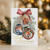 Elegant kerstversieringen Familie 3 Foto's Folie Feestdagenkaart