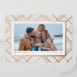 Elegant kerstviering roos goud één foto familie folie feestdagenkaart