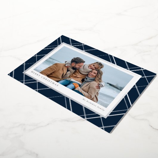 Elegant kerstvioolblauw foto folie feestdagenkaart (Gedraaid)