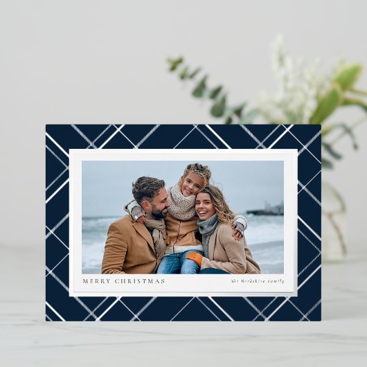 Elegant kerstvioolblauw foto folie feestdagenkaart (Staand Voorkant)