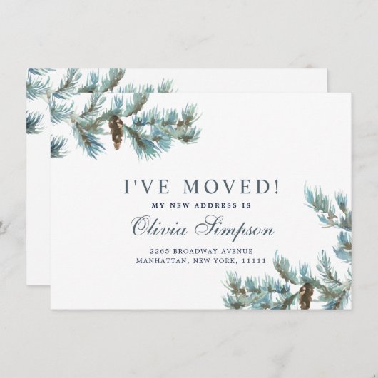 Elegant kerstWaterverf Pinecones Moving Aankondiging (Voorkant / Achterkant)