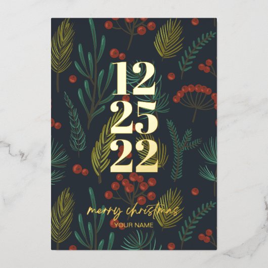 Elegant Kerstwinter Botanische Greenery Folie Feestdagenkaart (Voorkant)
