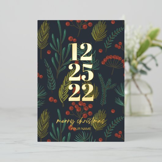 Elegant Kerstwinter Botanische Greenery Folie Feestdagenkaart (Staand Voorkant)