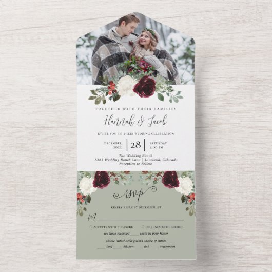 Elegant Kerstwinter Foto bruiloft All In One Uitnodiging (Binnen)