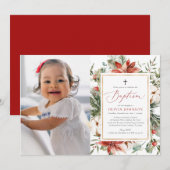 Elegant Kerstwinter Foto van Baptisme Uitnodiging (Voorkant / Achterkant)