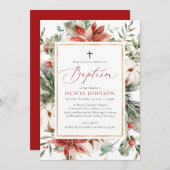 Elegant Kerstwinter Red Baptism Uitnodiging (Voorkant / Achterkant)