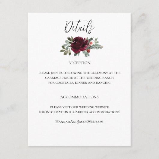 Elegant Kerstwinter Weddenschap Informatiekaartje (Voorkant)