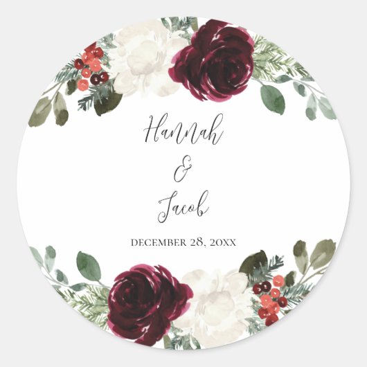 Elegant Kerstwinter Weddenschap Ronde Sticker (Voorkant)