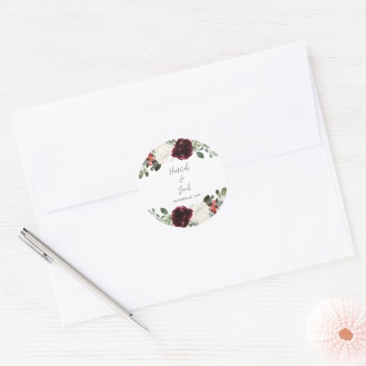 Elegant Kerstwinter Weddenschap Ronde Sticker (Envelop)