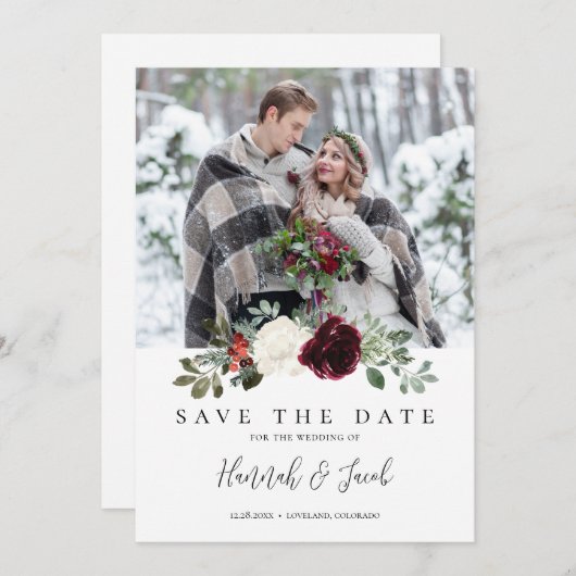 Elegant Kerstwinter Weddenschap Save The Date (Voorkant / Achterkant)