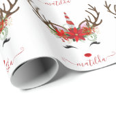 Elegant Kerstzilver rode eenhoornhert Cadeaupapier (Rol Hoek)